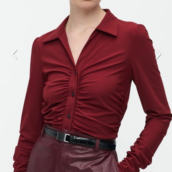 New JW ruched silky smooth blouse size L reds - Picture 1 of 5